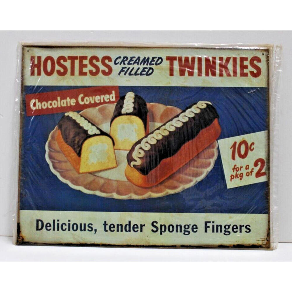 Vintage Hostess Creamed Filled Twinkies Chocolate Cover Metal Tin Sign 15" x 12"